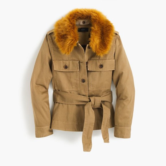 J. Crew Jackets & Blazers - NWT J.Crew Peplum Chino Jacket w/ Faux-Fur Collar